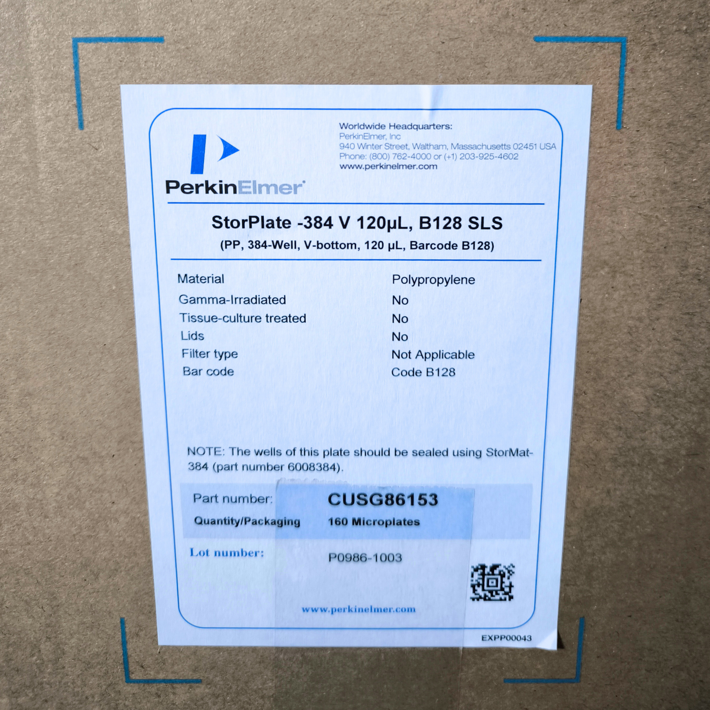 3X Barcoded Storage Plate, 384-well, PP, 384, V-bottom.