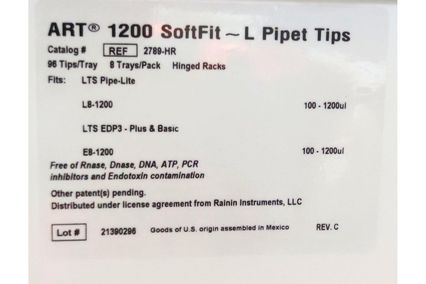 1200µL Thermo Scientifc Softfit-L, Sterile, Filtered Pipette Tips in hinged racks (Overpack of 4 packs of 8x96) (2789-HR)