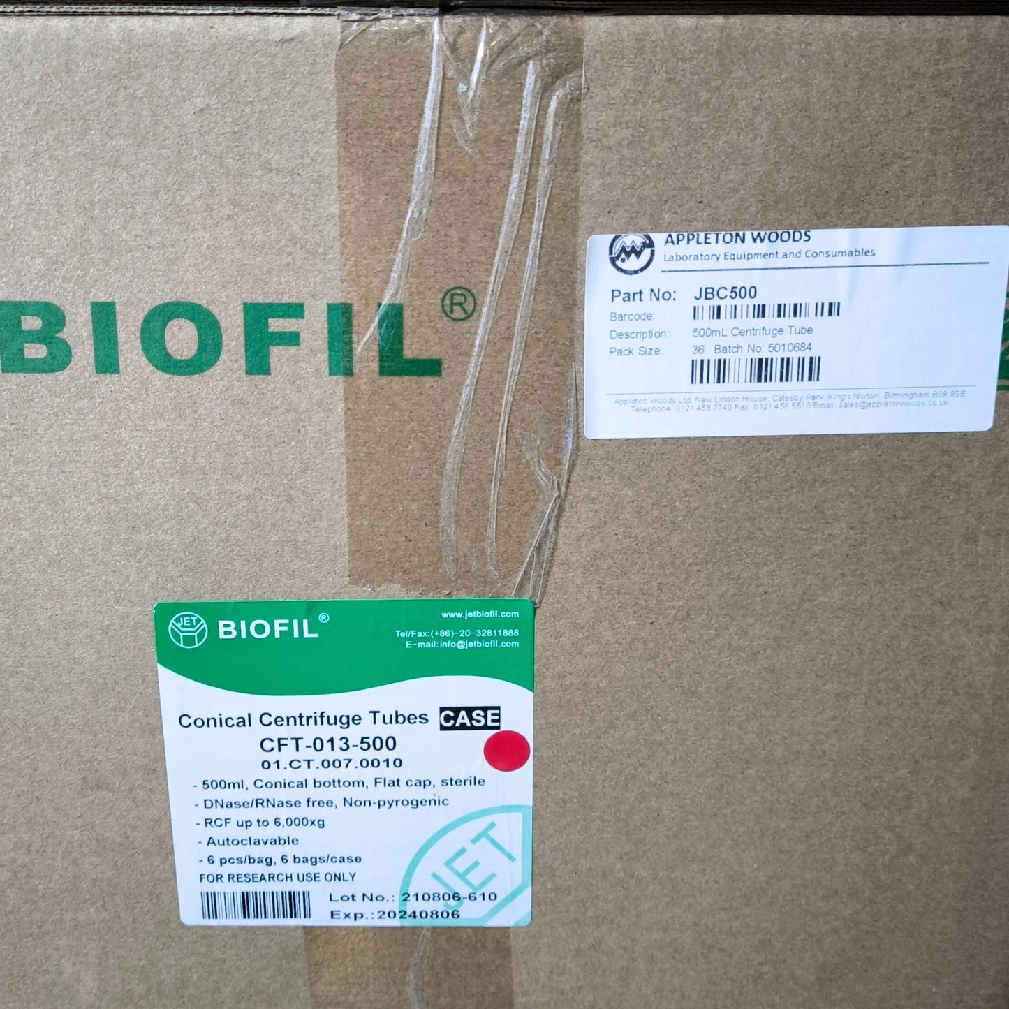 Jet Biofil 500ml Conical Centrifuge tube, Plug Seal Cap, Sterile, Pack of 36 (JBC500)