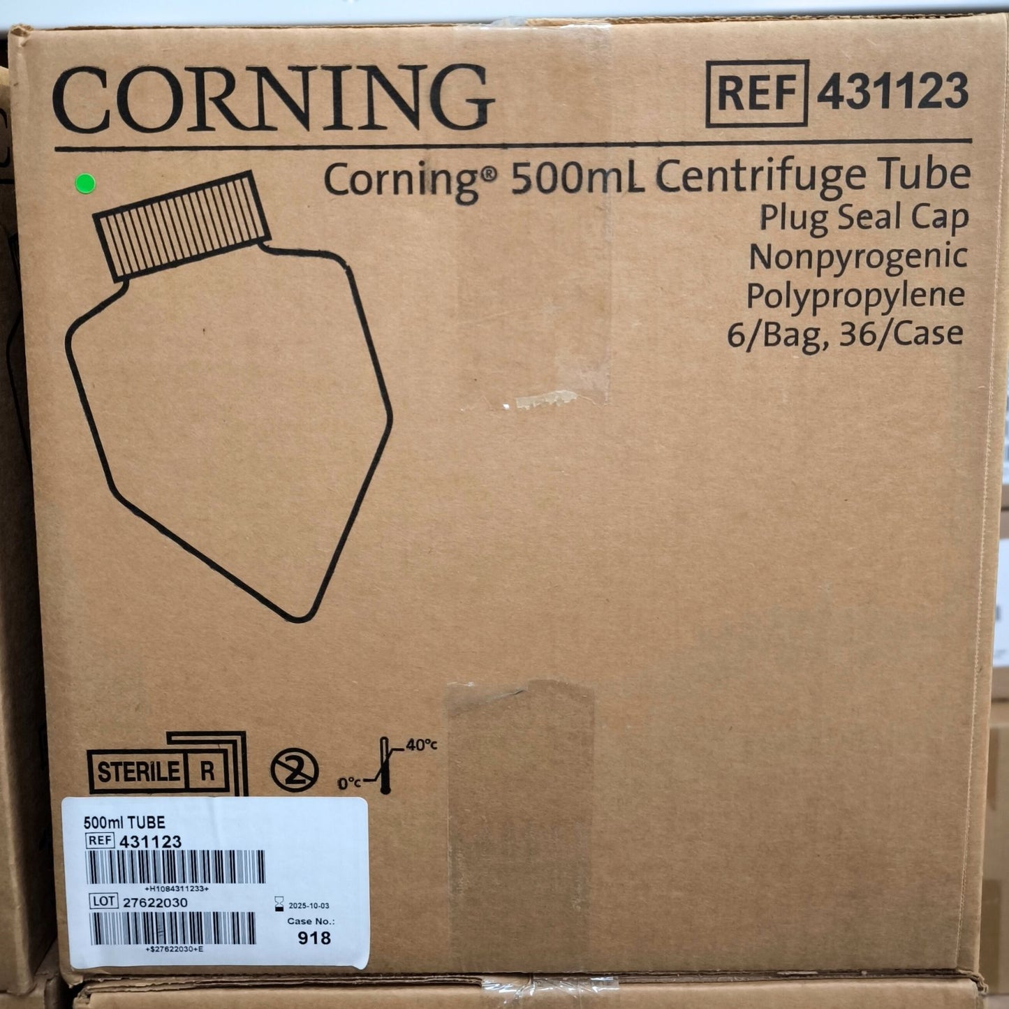 6x Cases of 500ml Centrifuge Tubes, Sterile, Pack of 36 (431123)
