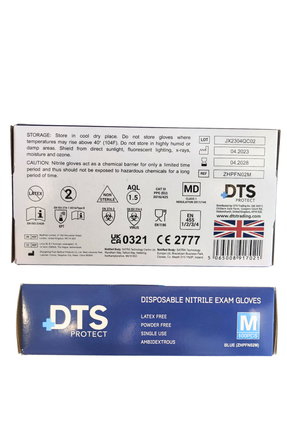 DTS Protect - Disposable Nitrile Exam Gloves, Blue, (MEDIUM) (10x100) CAT III