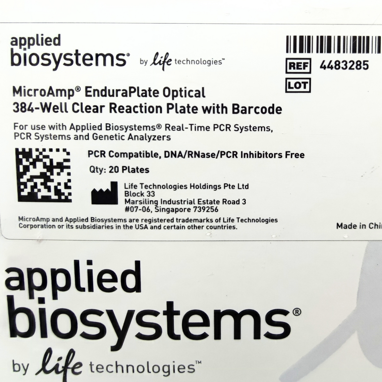 Applied Biosystems MicroAmp EnduraPlate Optical 384-Well Clear Reaction Plates with Barcode, Pack of 20, (4483285)