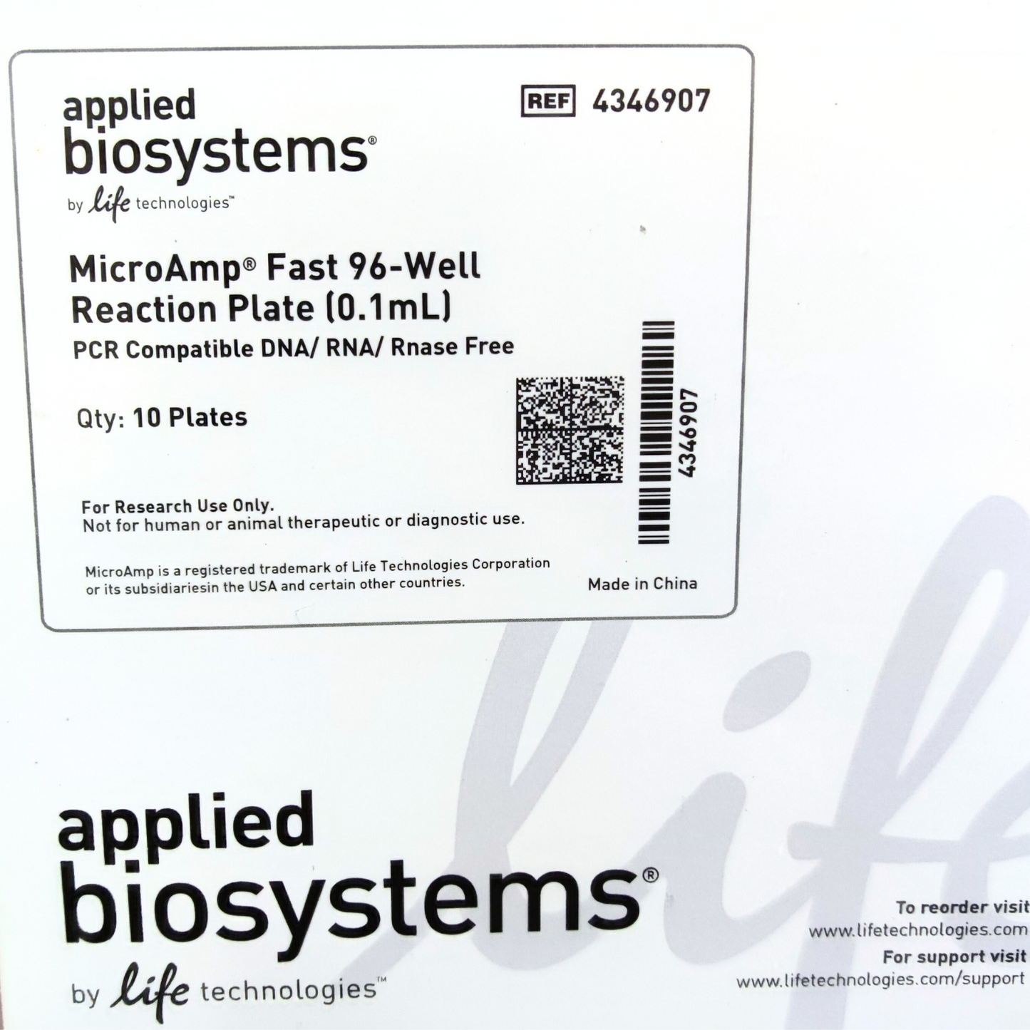 Applied Biosystems MicroAmp Fast Optical 96-Well Reaction Plate, 0.1 mL, Pack of 10 (4346907)