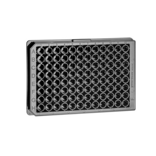 96-Well Microplate, F-Bottom (Chimney Well), Black, Fluotrack, High Binding, Sterile, Overpack of 40 (655077)