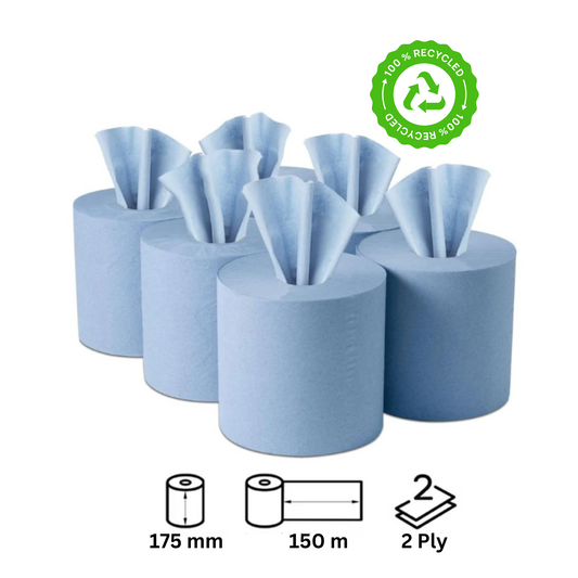 Blue Centrefeed Roll Pack of 6 - Two-ply multi-purpose wiping paper - Extra Long 150m
