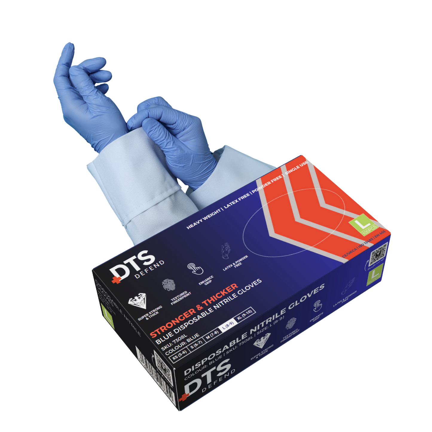 DTS Defend - Stronger & Thicker Disposable Nitrile Gloves, Blue (10x100) CAT III