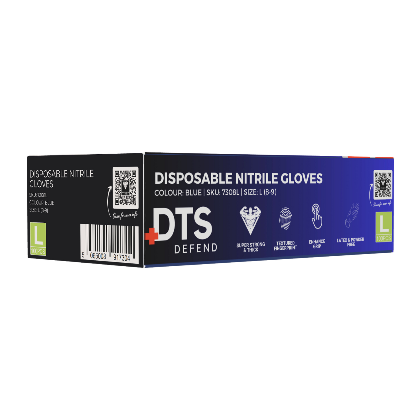 DTS Defend - Stronger & Thicker Disposable Nitrile Gloves, Blue (10x100) CAT III