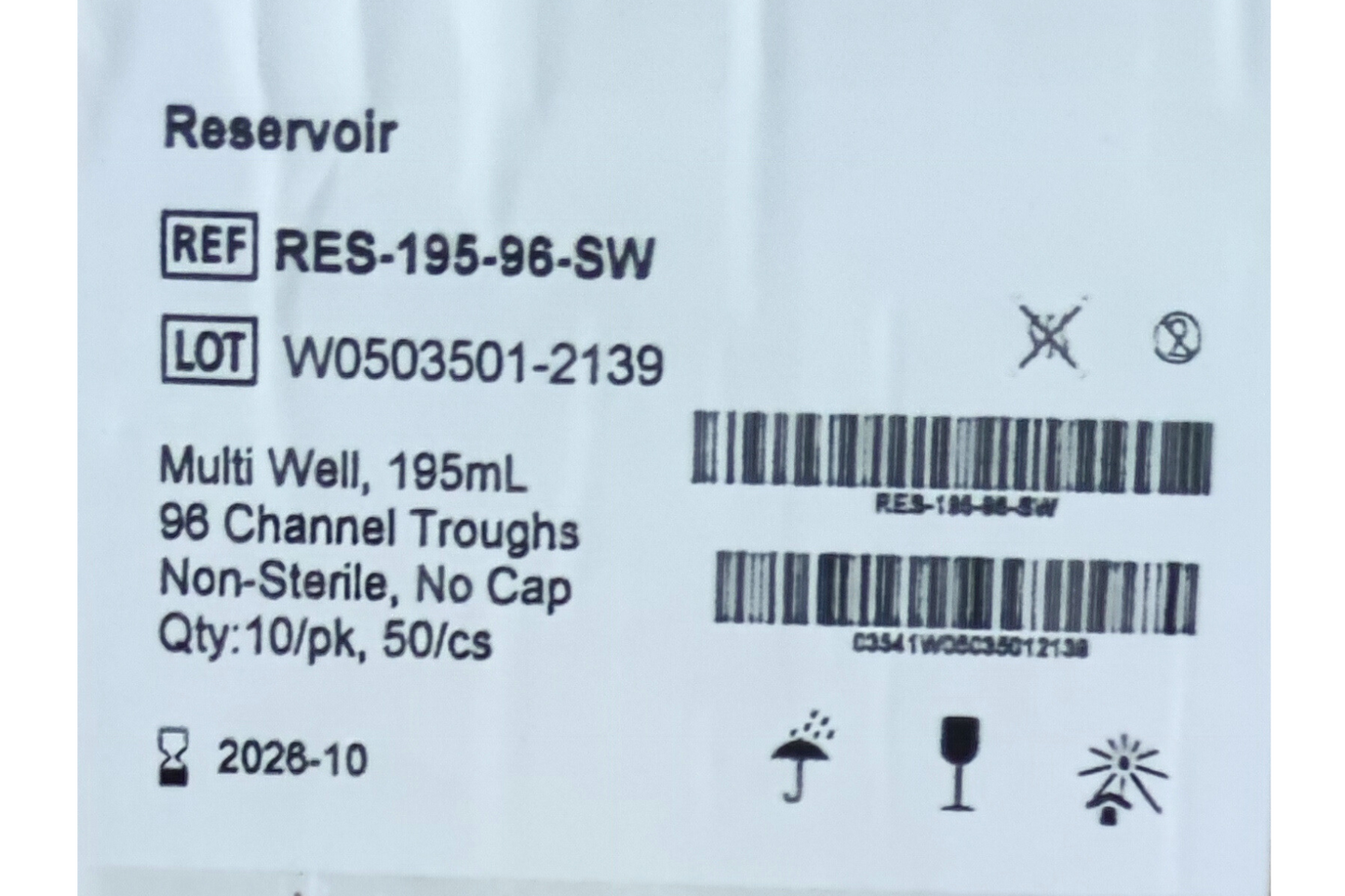 Multi Well, 195ml 96 Channel Troughs Non-Sterile Reservoir, No cap, (Overpack of 5 packs of 10 reservoirs) (RES-195-96-SW)