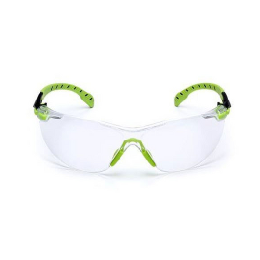 3M™ Solus™ 1000 Safety Glasses, Green/Black Frame, Scotchgard™ Anti-Fog/Anti-Scratch Coating, Clear Lens, (S1201SGAF-EU)