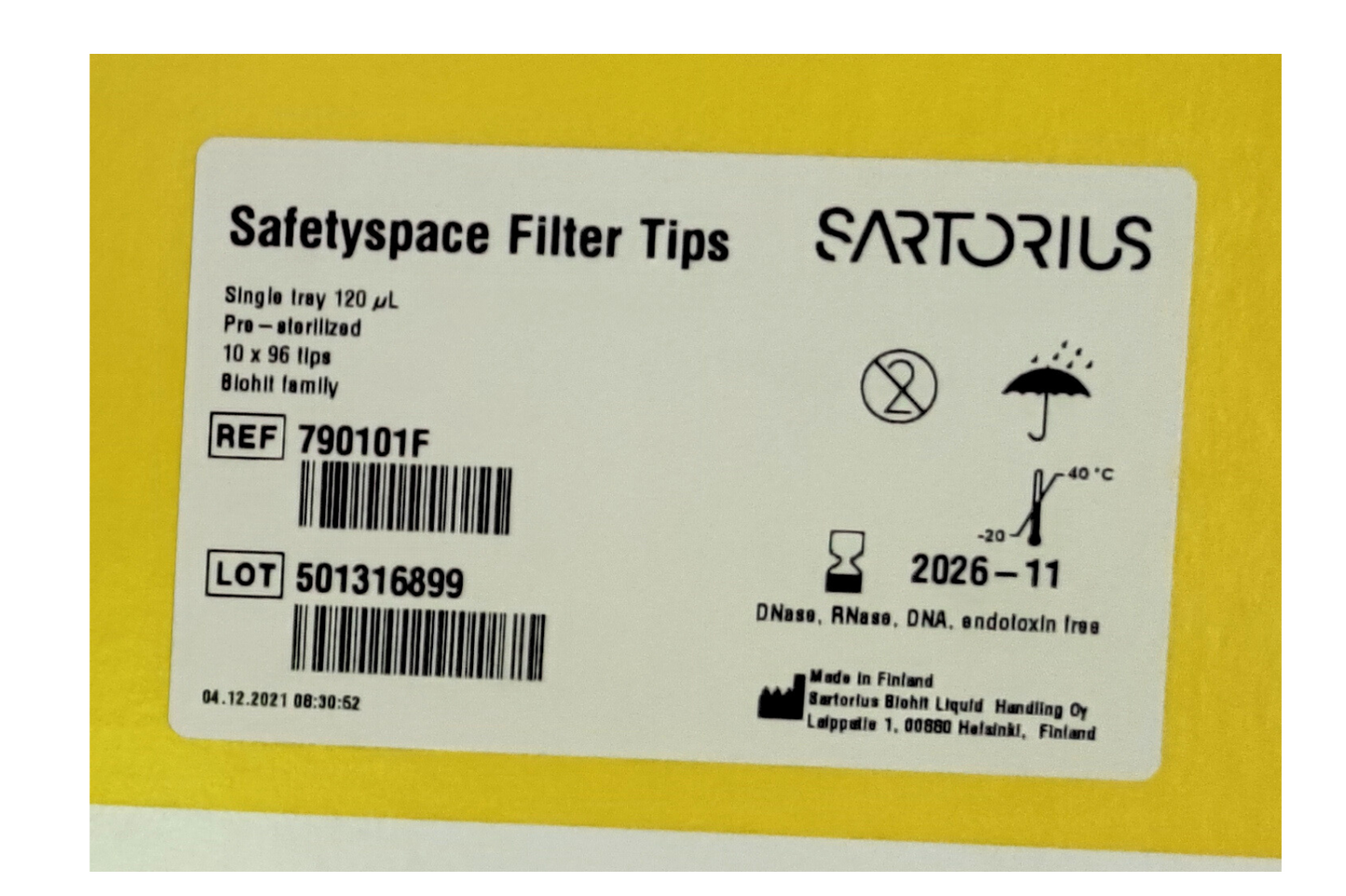 SafetySpace Filter Tip, 2μl-120μl, Low retention, Racked, Presterilized, Filtered, Overpack of 8x(10x96) tips (790101F)