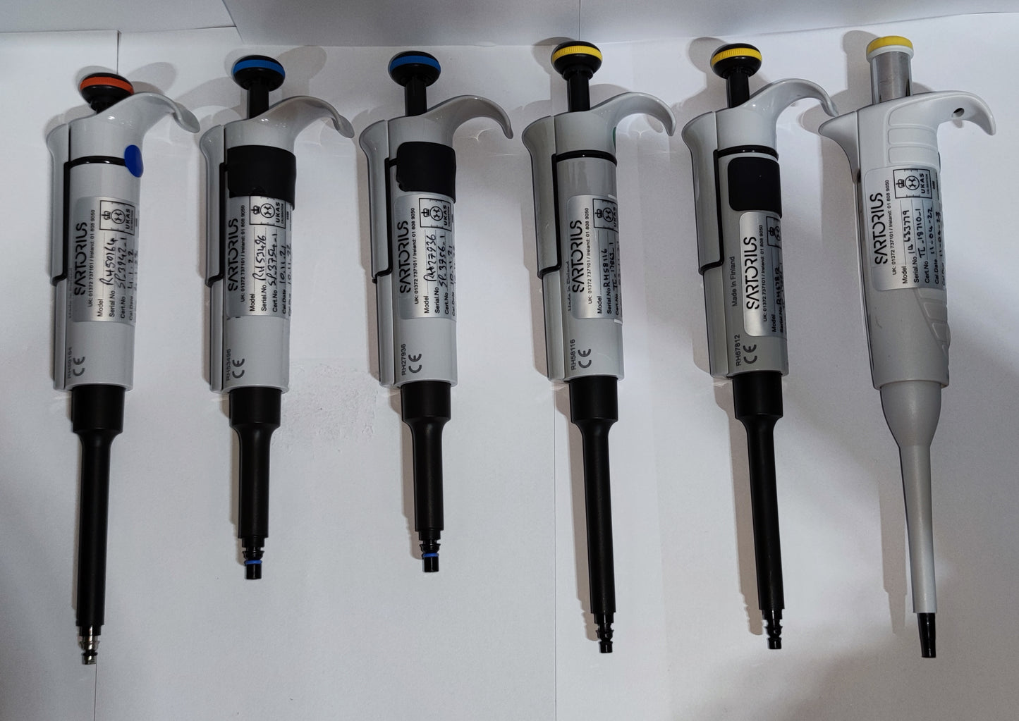 (SET 3) - 6 x Clip Tip F1 Single Pipettes, Variable Volume, with Stand