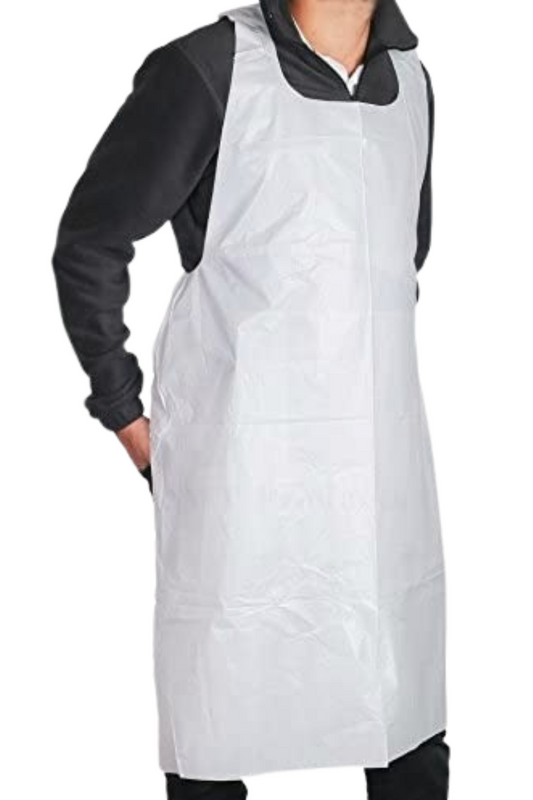 White Disposable Aprons, 16 micron, HDPE. (Pack of 10 x 100) (1231428)