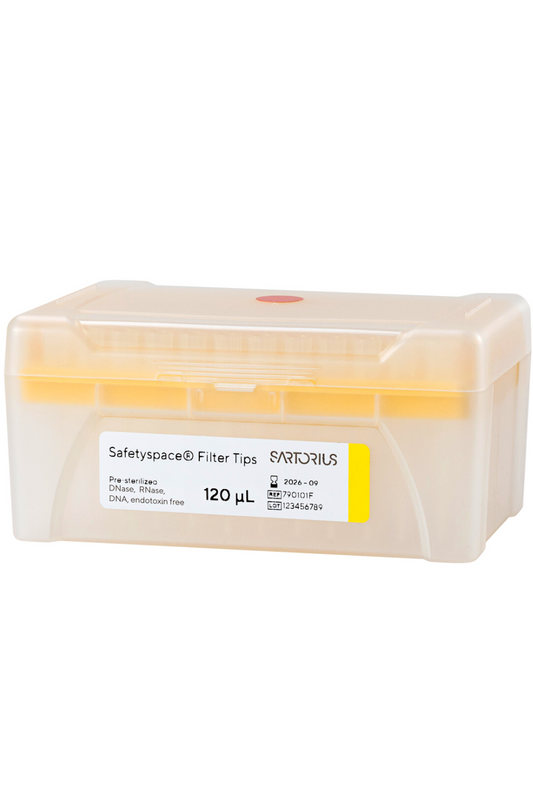 SafetySpace Filter Tip, 2μl-120μl, Low retention, Racked, Presterilized, Filtered, Overpack of 8x(10x96) tips (790101F)
