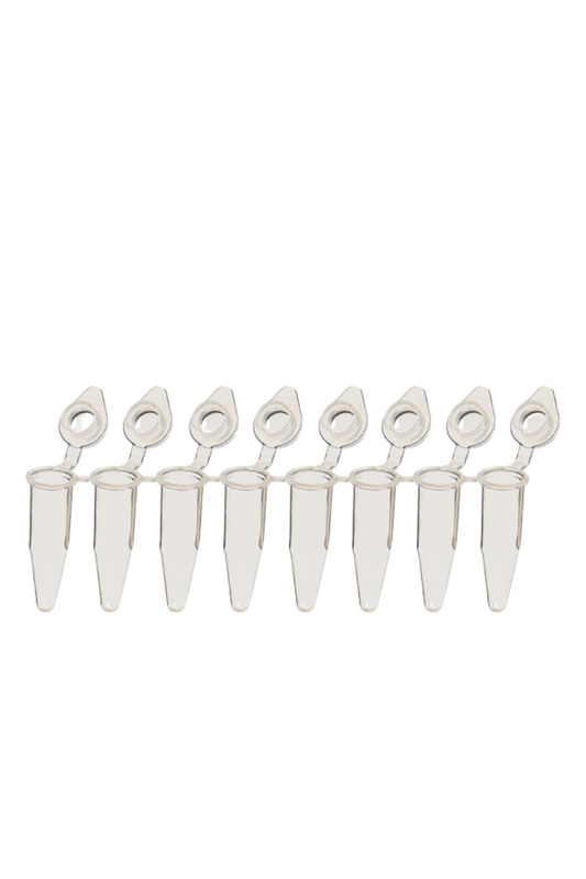 8-Strip 0.2ml PCR Tubes, Angled Domed Caps, Natural (Overpack of 5 boxes of 120) (TA571)