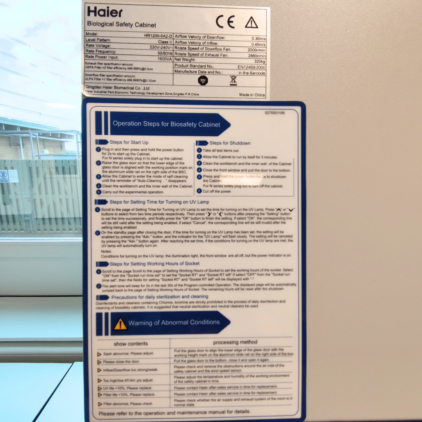 Haier Standard Biosafety Cabinet-Dual HEPA (HR1200-IIA2-D) 2022