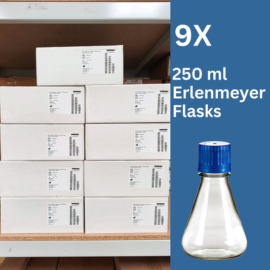 9x Cases of 250ml PC Erlenmeyer Flask, Flat base, sterile