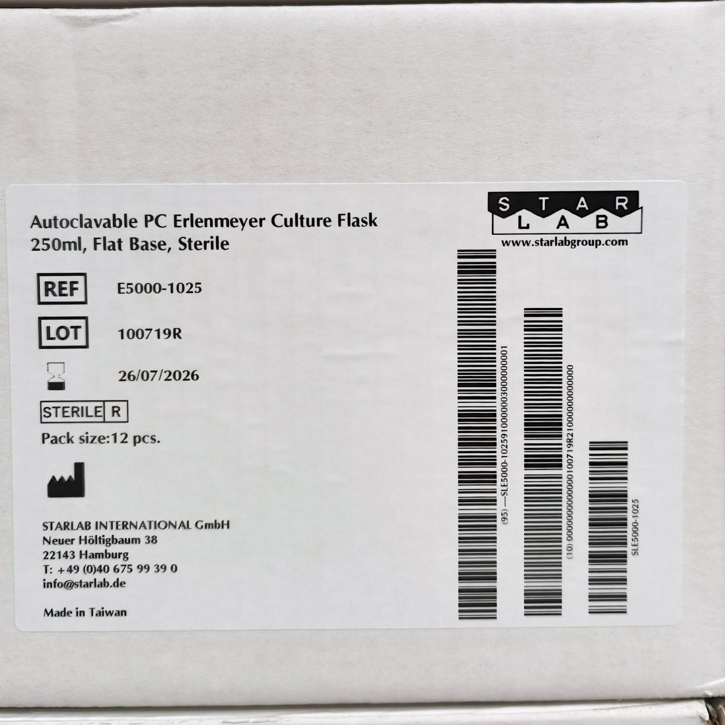 9x Cases of 250ml PC Erlenmeyer Flask, Flat base, sterile