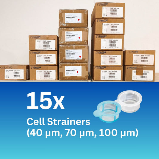 15x Cases of Cell Strainers (40 μm, 70 μm, 100 μm)