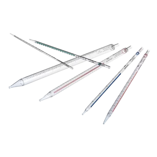 Serological pipettes, 5ml, 10ml & 25ml, individually wrapped, paper/plastic packaging, sterile