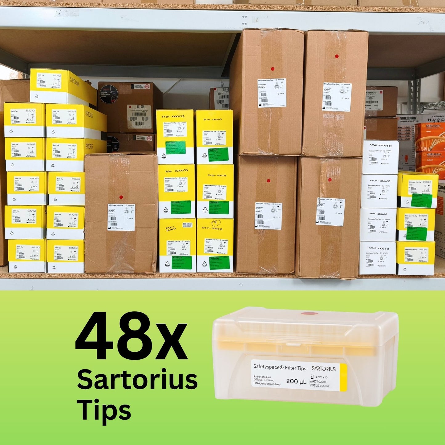 48x Cases of Sartorius Tips (10 μL, 20 μL, 1000 μL)