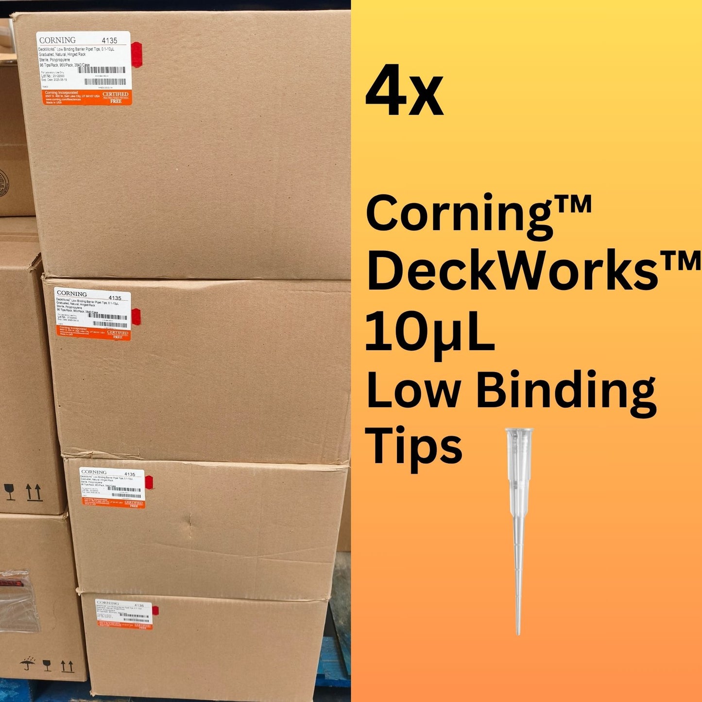 4x Cases of Corning™ DeckWorks™ 10μL Low Binding Hinged Rack Barrier Tips