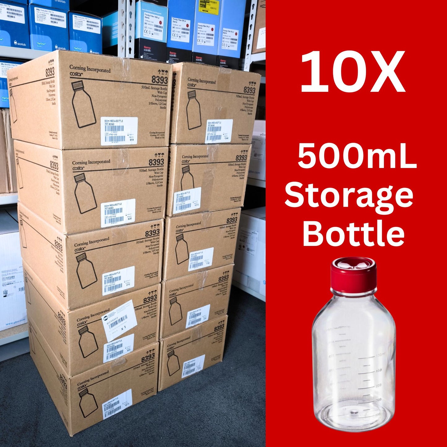10x Cases of Corning 500ml Storage Bottle