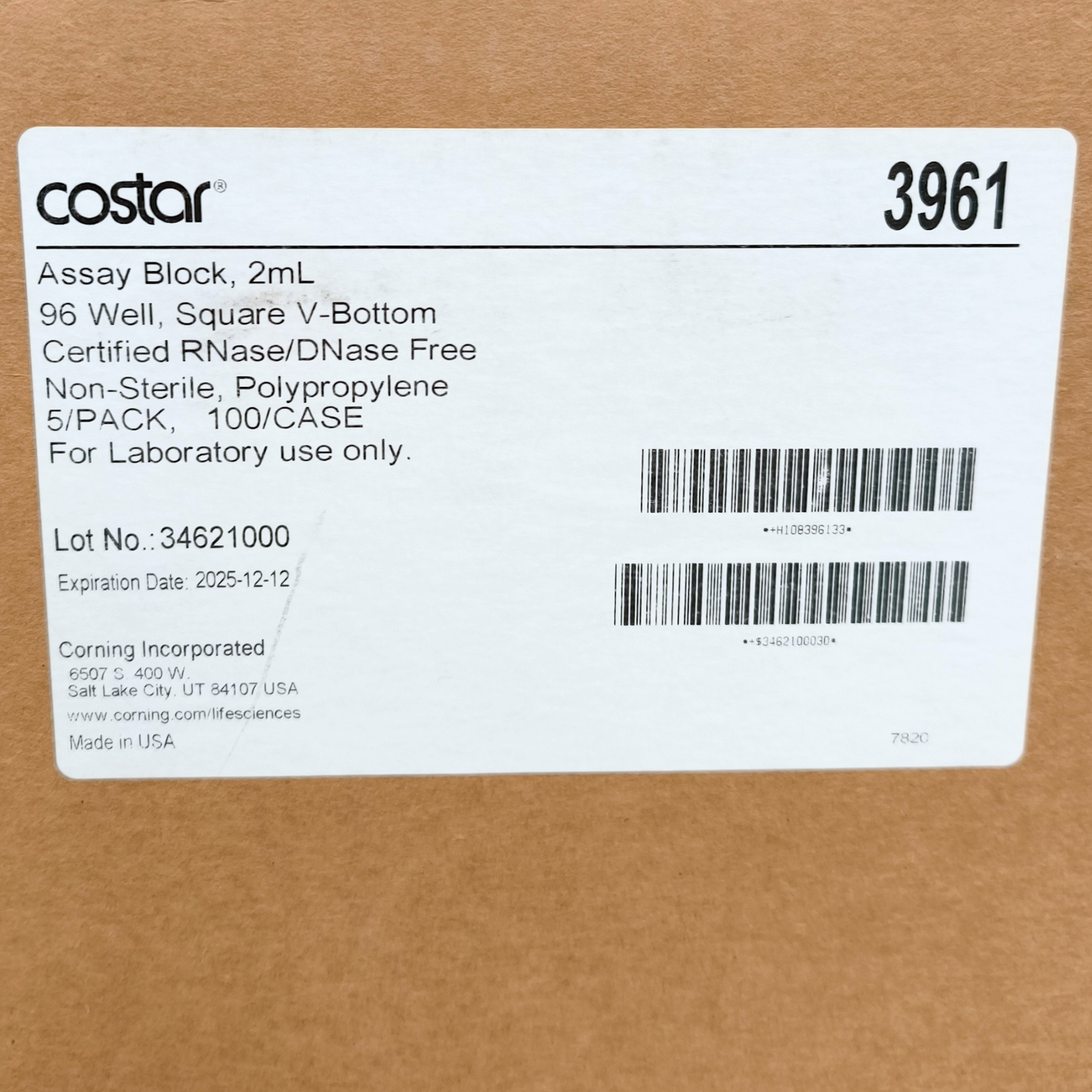 4x Cases of Corning 96-Well Assay Blocks, 2ml, Square V-Bottom