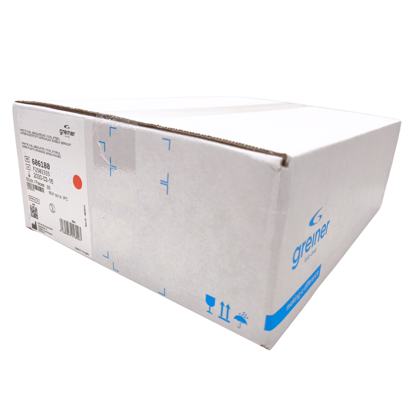 Serological pipettes, 5ml, 10ml & 25ml, individually wrapped, paper/plastic packaging, sterile