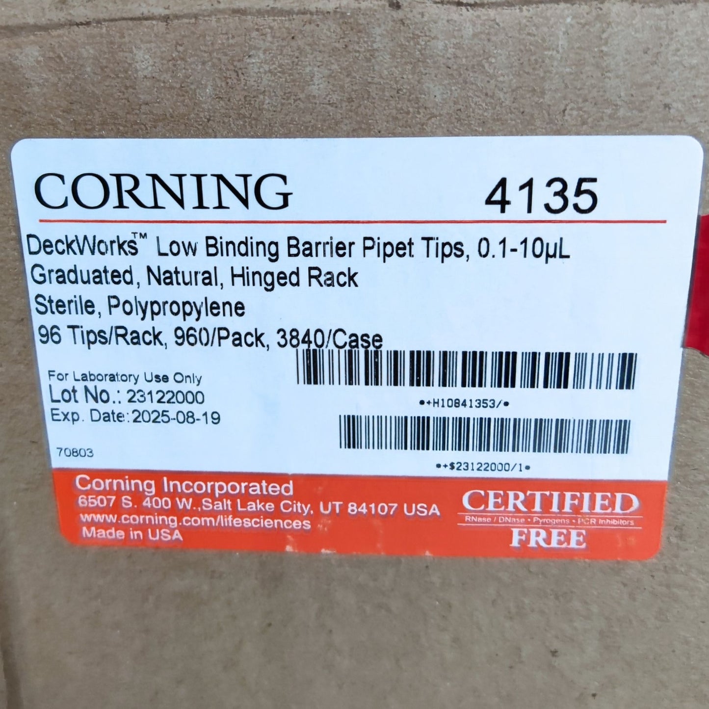 4x Cases of Corning™ DeckWorks™ 10μL Low Binding Hinged Rack Barrier Tips