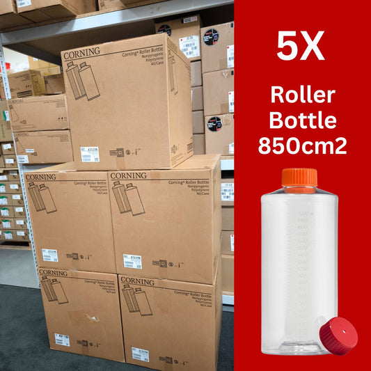 5x Cases of Corning 850cm2 Roller Bottle with Easy Grip Vent Cap