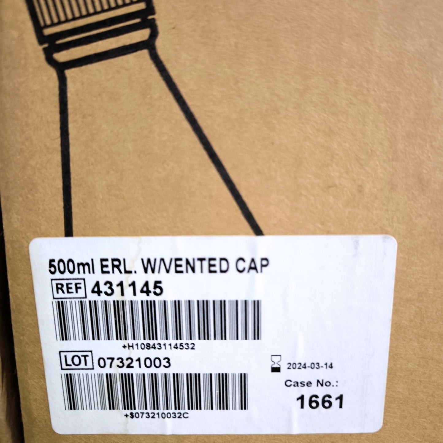 10x cases of Corning 500ml Erlenmeyer Flasks, Vented