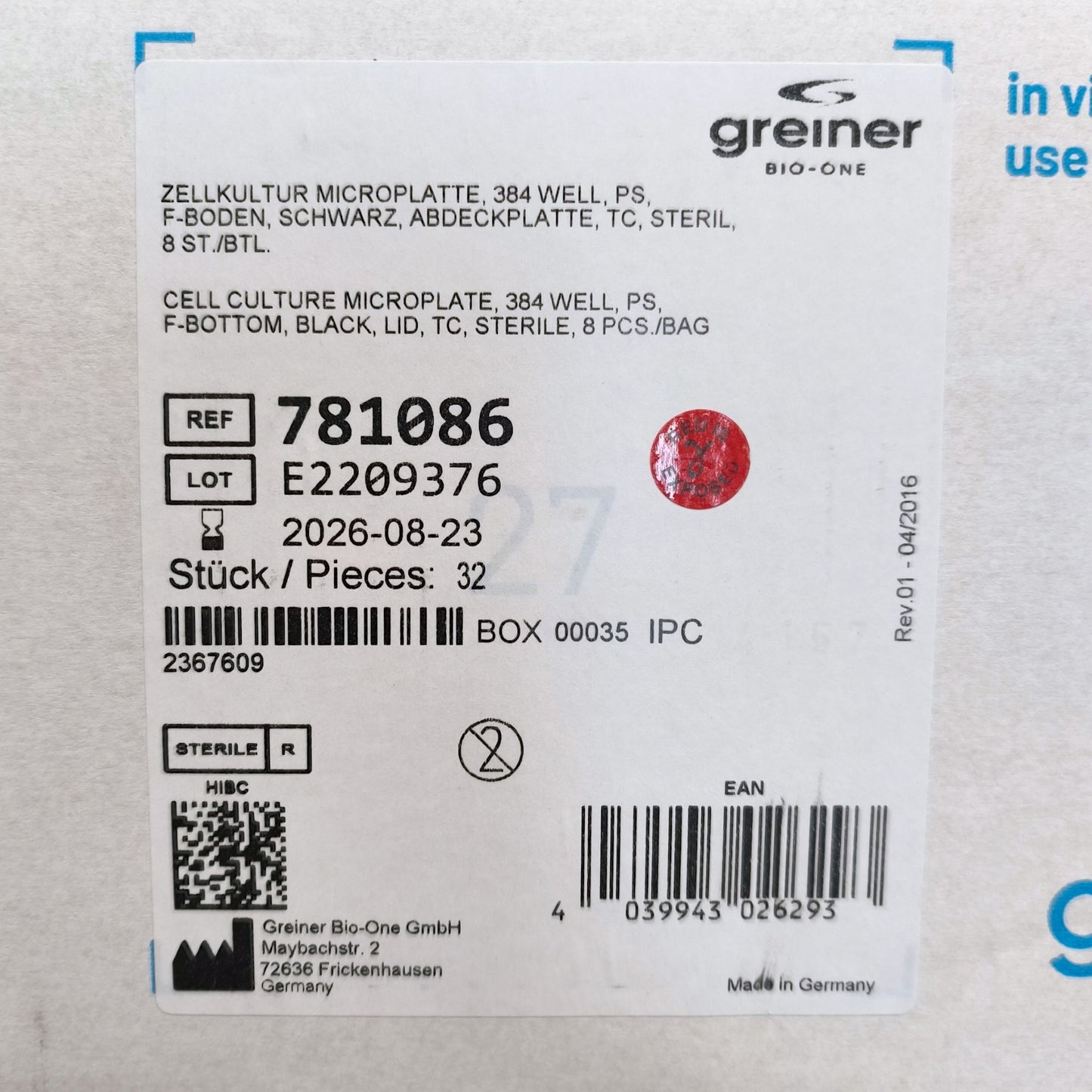 7x Cases of Greiner Bio-One 384-well Microplates