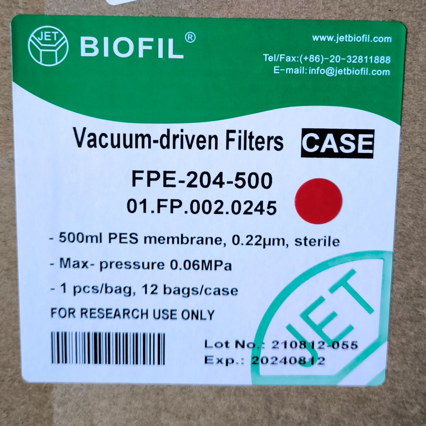 Jet Biofil 500ml Vacuum PES Filter Unit, 0.22µm, Sterile, Pack of 12 (JBF522)