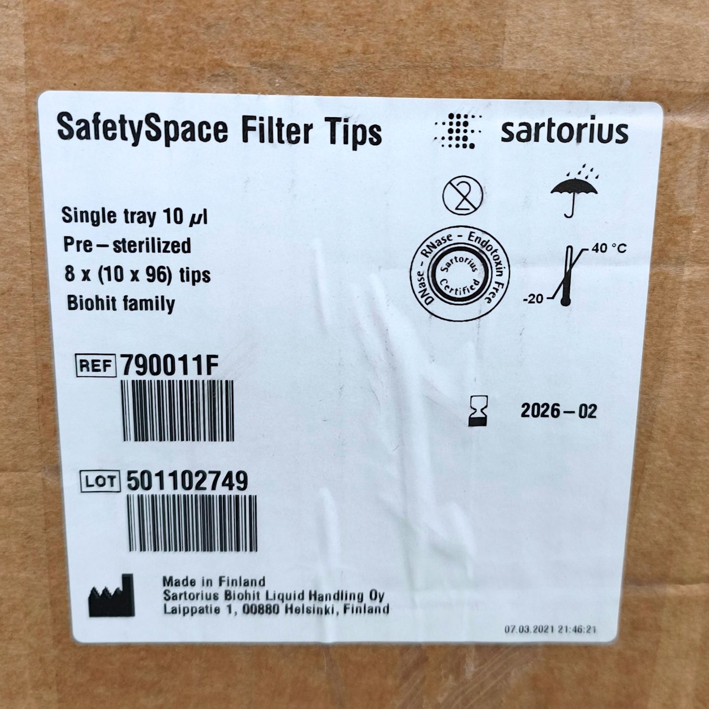 48x Cases of Sartorius Tips (10 μL, 20 μL, 1000 μL)