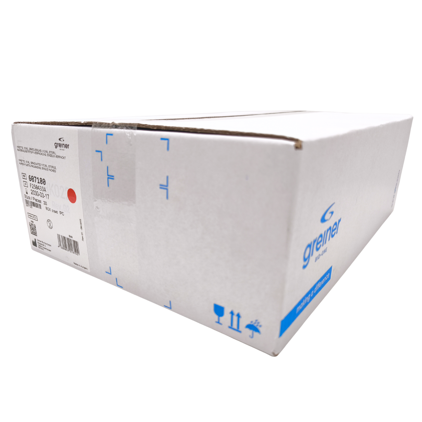 Serological pipettes, 5ml, 10ml & 25ml, individually wrapped, paper/plastic packaging, sterile