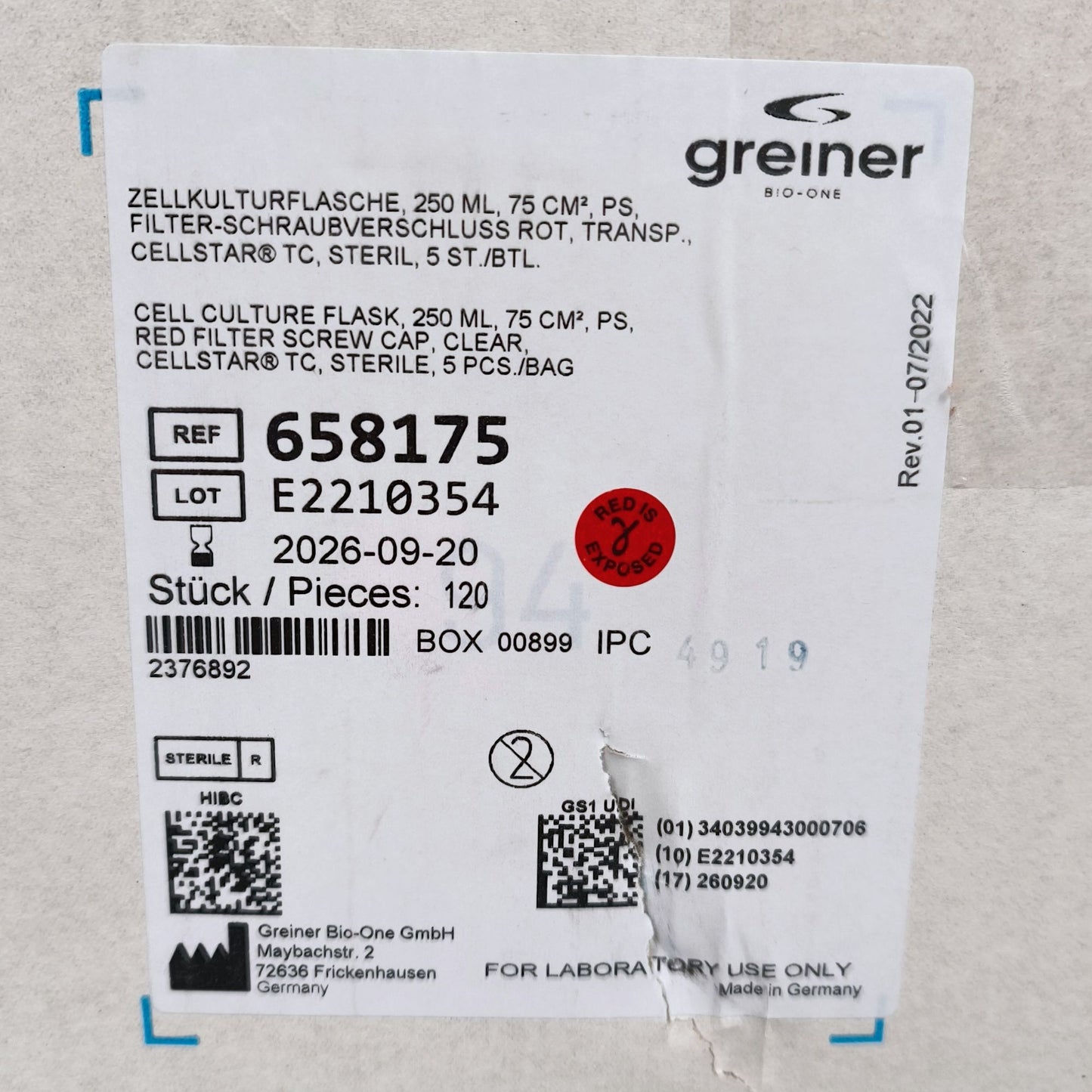5x Cases of Greiner Bio-One CELLSTAR Suspension Cell Culture Flasks