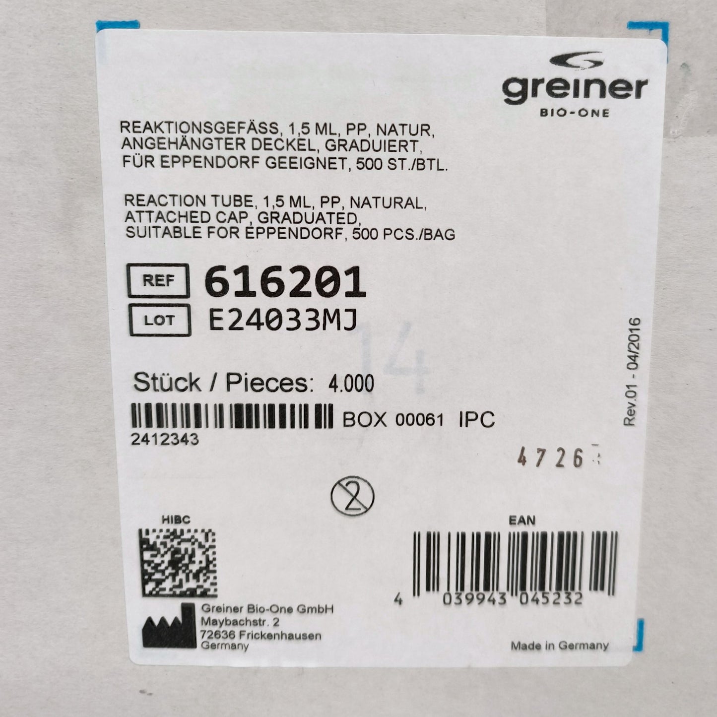 30x Bags of Greiner Bio-One 1.5ml & 2mL Polypropylene Microcentrifuge Tubes