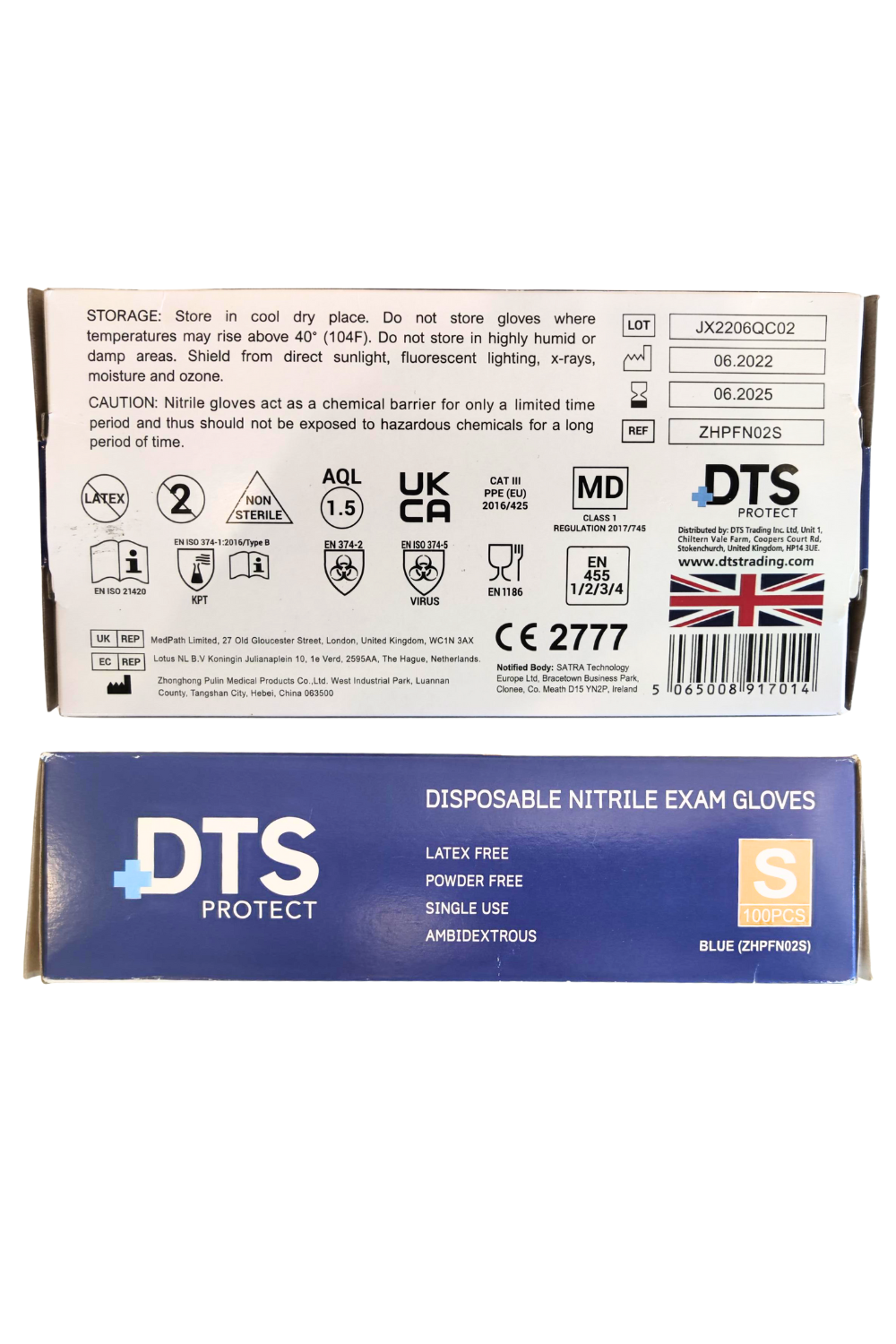 DTS Protect - Disposable Nitrile Exam Gloves, Blue, (SMALL) (10x100) CAT III