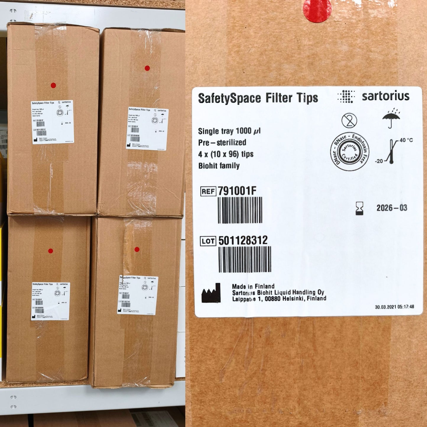 48x Cases of Sartorius Tips (10 μL, 20 μL, 1000 μL)