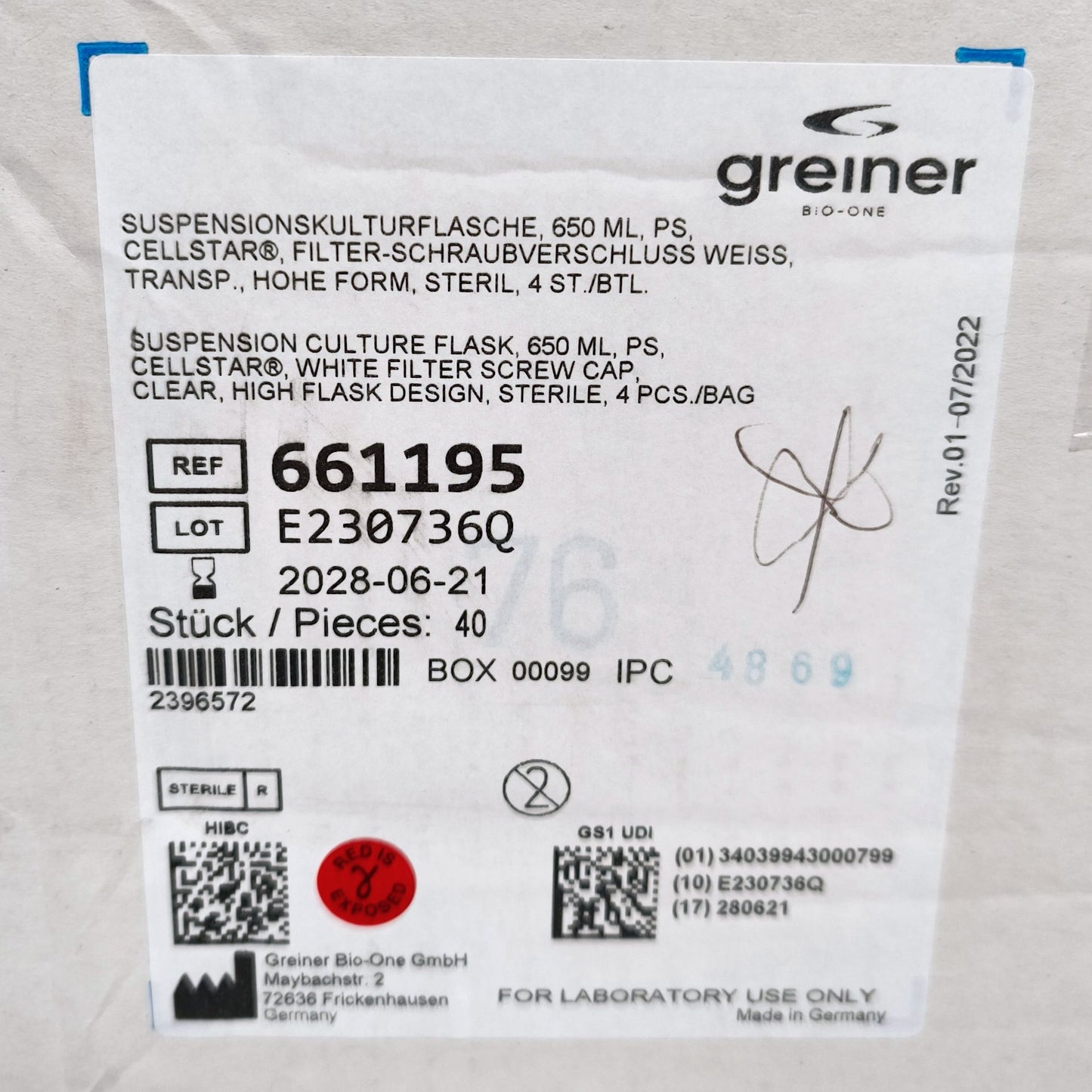 5x Cases of Greiner Bio-One CELLSTAR Suspension Cell Culture Flasks