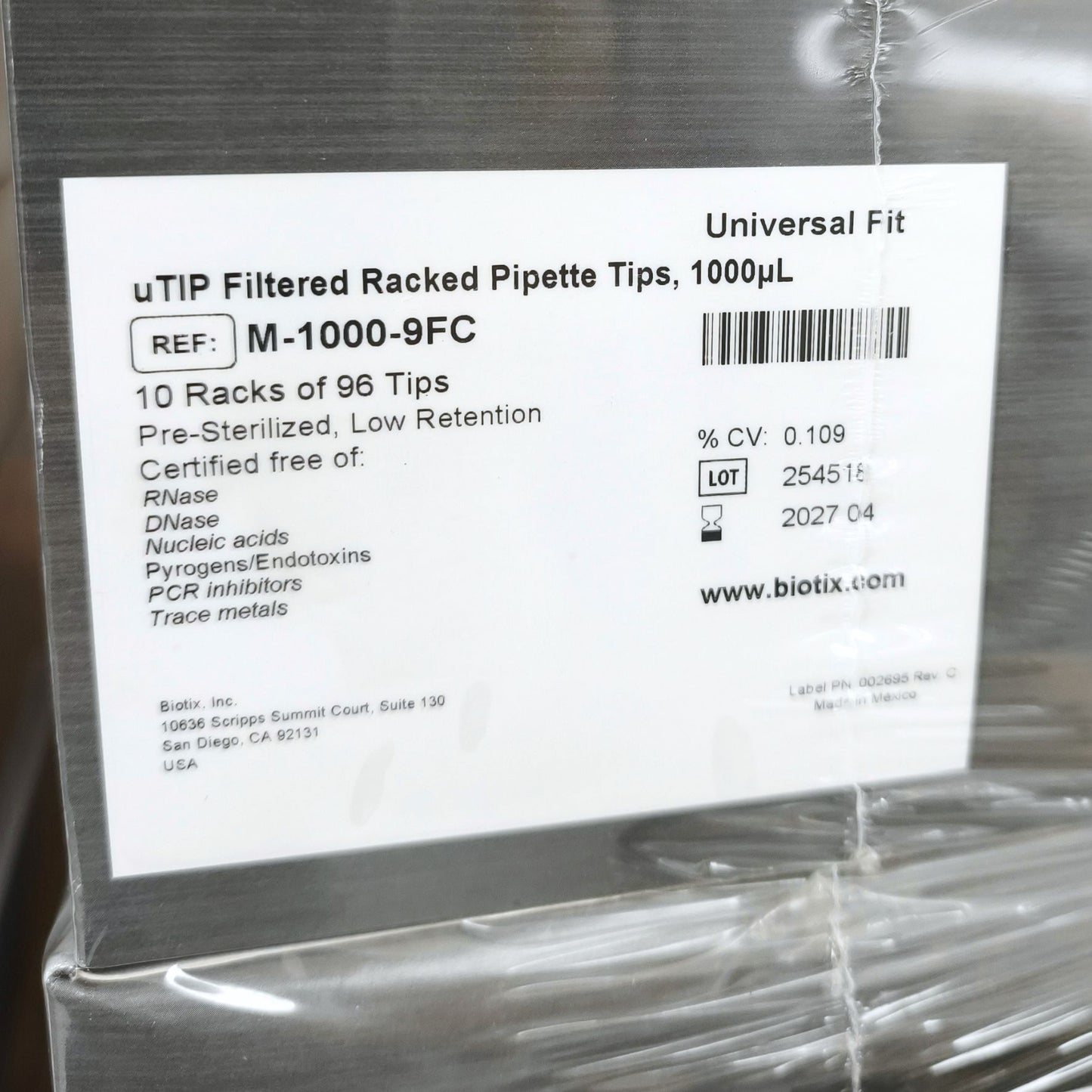 Bundle of BIOTIX™ uTIP™ Universal Pipette Tips, Filter, Sterile (10 μL, 20 μL, 300 μL, 1000 μL)