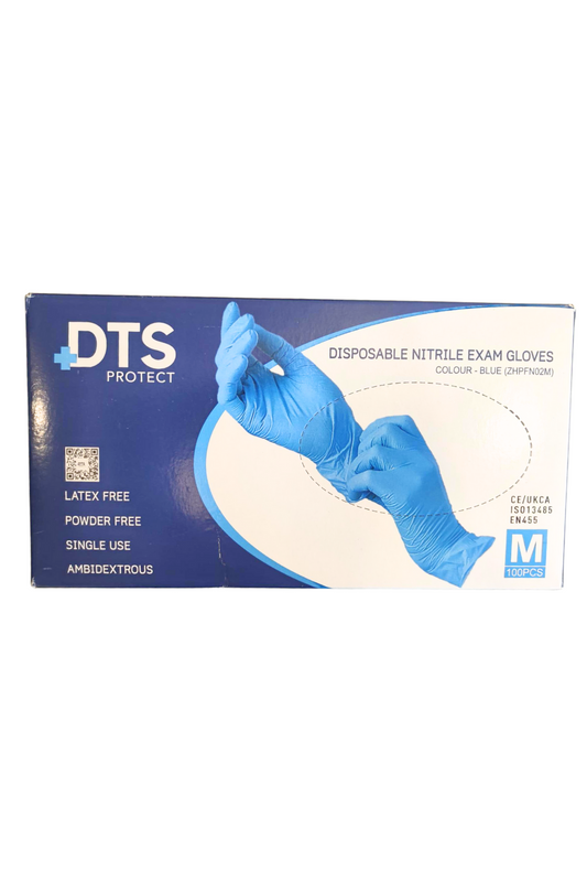 DTS Protect - Disposable Nitrile Exam Gloves, Blue, (MEDIUM) (10x100) CAT III