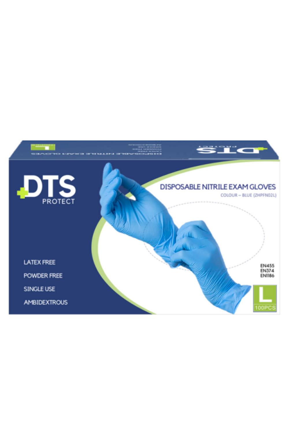 DTS Protect - Disposable Nitrile Exam Gloves, Blue, (LARGE) (10x100) CAT III