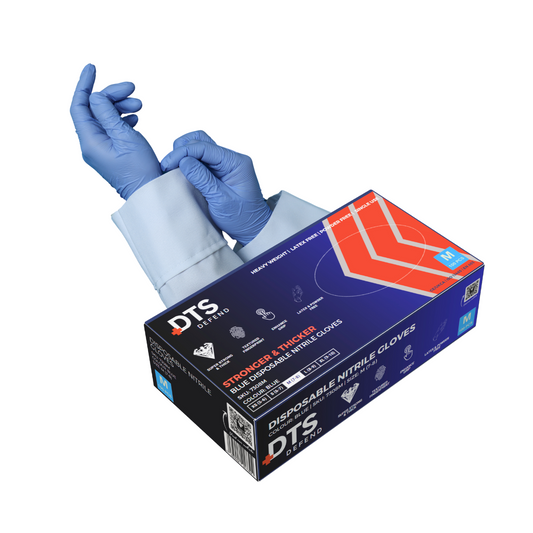 DTS Defend - Stronger & Thicker Disposable Nitrile Gloves, Blue (10x100) CAT III