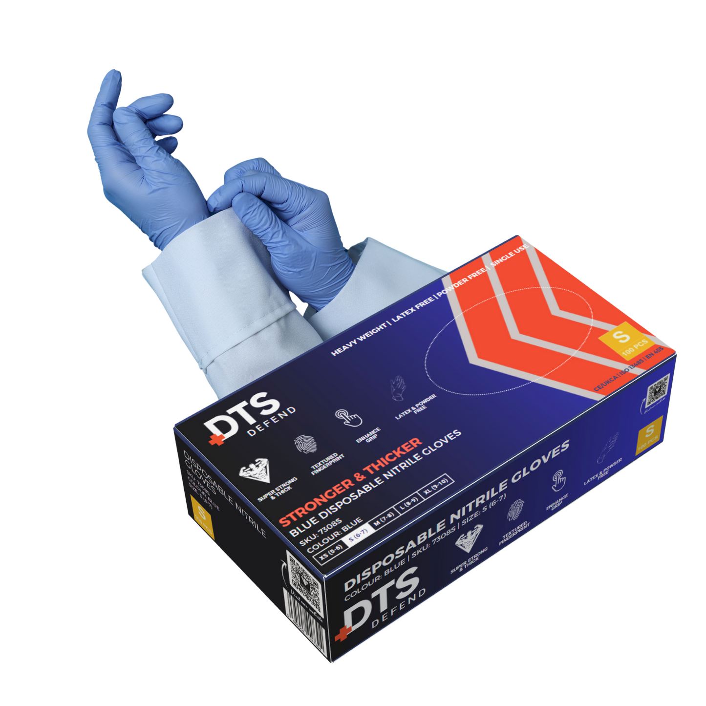 DTS Defend - Stronger & Thicker Disposable Nitrile Gloves, Blue (10x100) CAT III