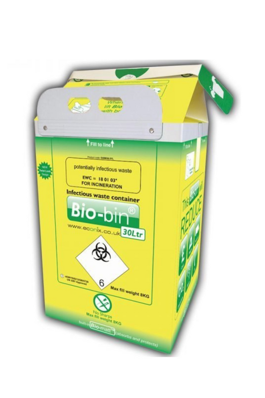 30L Bio-Bins Econix - Yellow Paper Based Non-Sharps Infectious Clinical Waste Containers, Pack of 10 (BEXBB30YL)