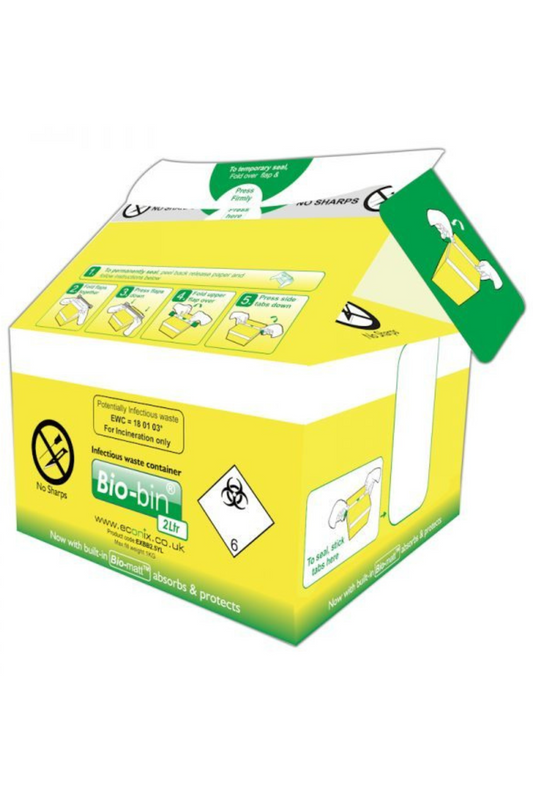 2L Bio-Bins Exonix - Yellow Paper Based Non-Sharps Infectious Clinical Waste Containers, Pack of 100 (BEXBB2YL)