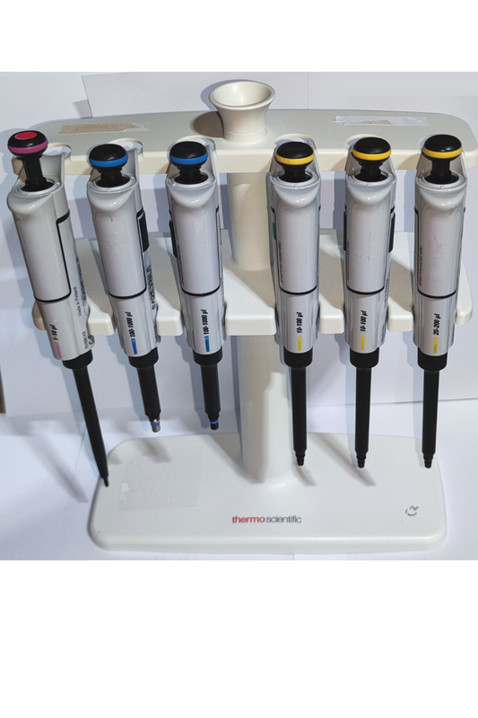 (SET 2) - 6 x Clip Tip F1 Single Pipettes, Variable Volume, with Stand